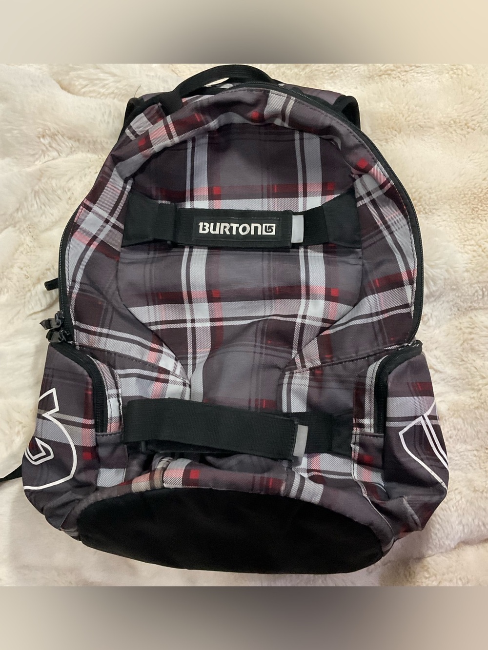 Burton Skate/Snowboard Backpack, gray/black/red plain pattern, unisex, EUC